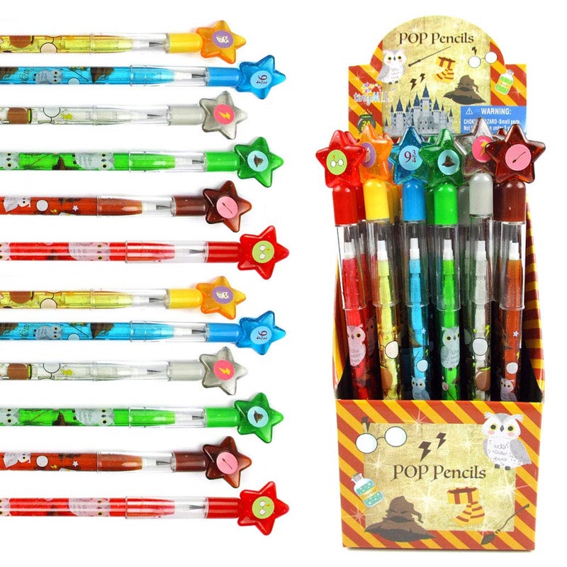 TINYMILLS 24 Pcs Wizard Multi Point Stackable Push Pencil Assortment with Eraser for Wizard Birthday Party Favor Prize Carnival Goodie Bag Stuffers Classroom Rewards Pinata Fillers - Image 1